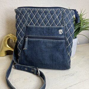 Vera Bradley Denim Hipster Crossbody Purse Olivia Blue White Quilting Classic